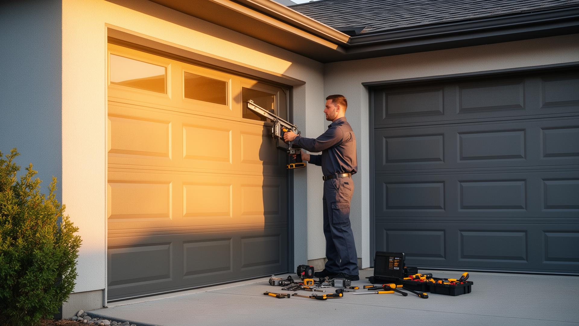 Professional garage door technician at work
